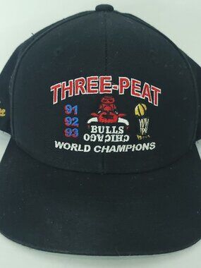 Uniform Studios Three-Peat Chicago Bulls World Champions Black Snapback Hat Cap